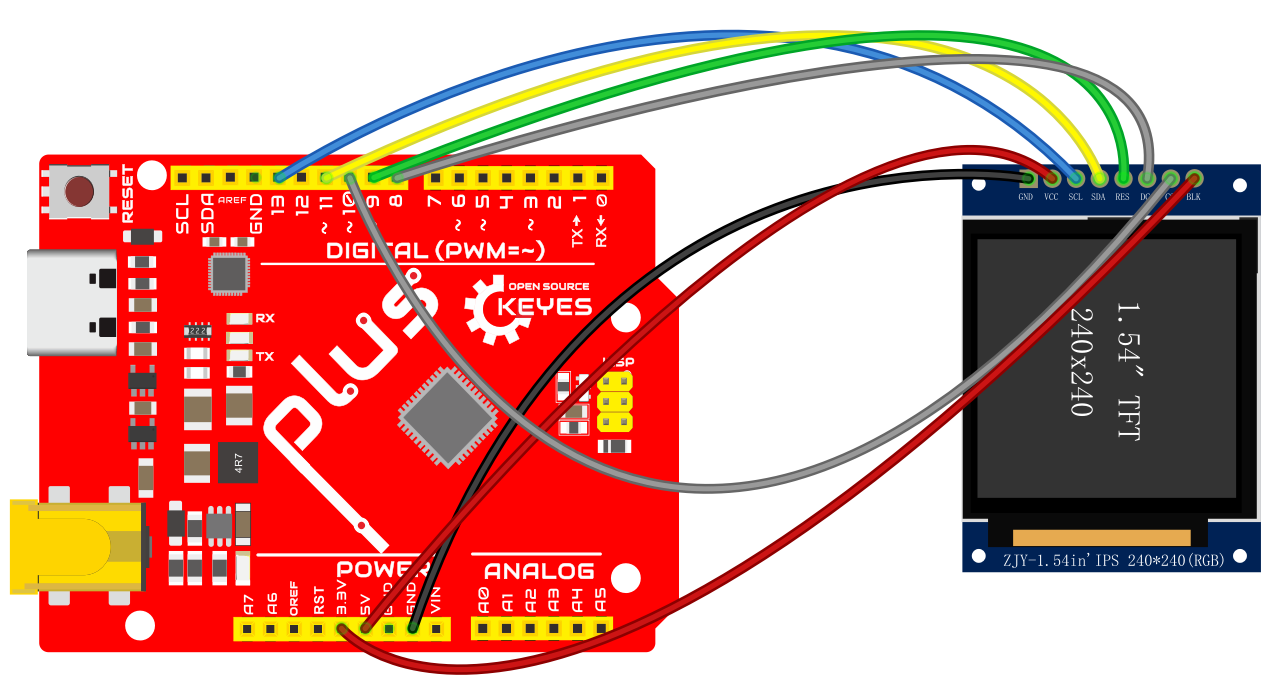 Arduino与1.54英寸IPS显示模块连接图